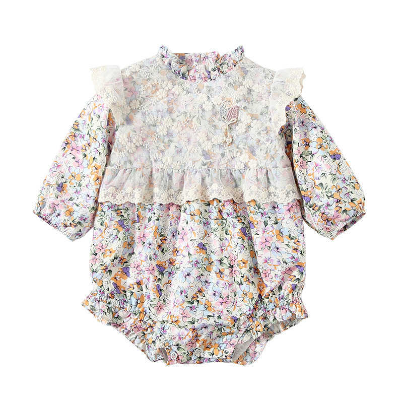

Korean Baby Girls Floral Romper with Lace Children Boutique Cotton Jumpsuit Sister Lotia Autumn Clothes 210615
