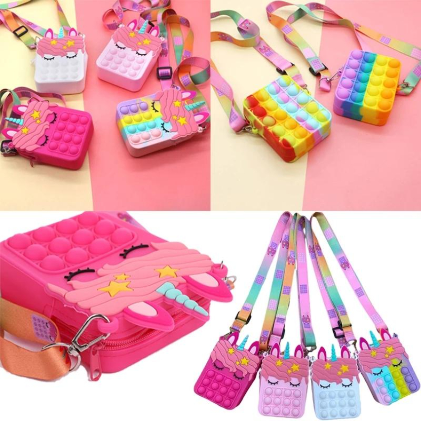 

Kawaii Rainbow Fidget Toy pop it Purse Push Unicorn Bubbles Coin Purse Girl Cute Messenger Bag Fashion Anti Stress Simple Dimple