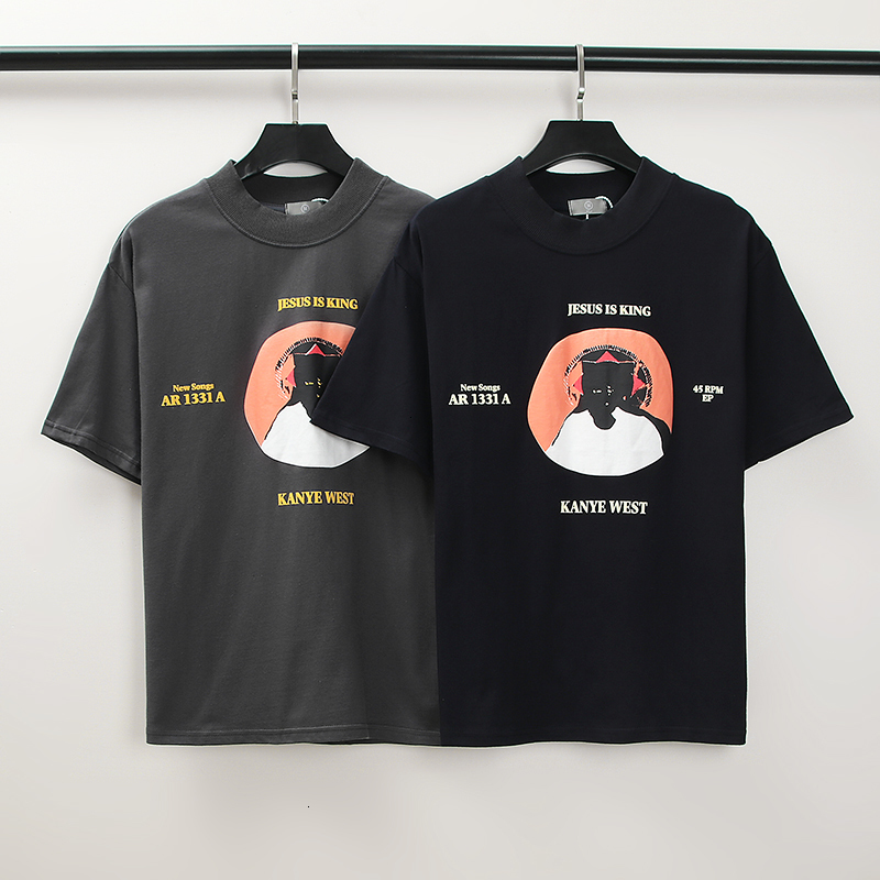 

2021 New Kanye West Carta De Es Casual Algodo Camiseta Masculina e Feminina Manga Curta Oversize Vero Camisetas Gola Alta Solta Casal t 42NT, White;black