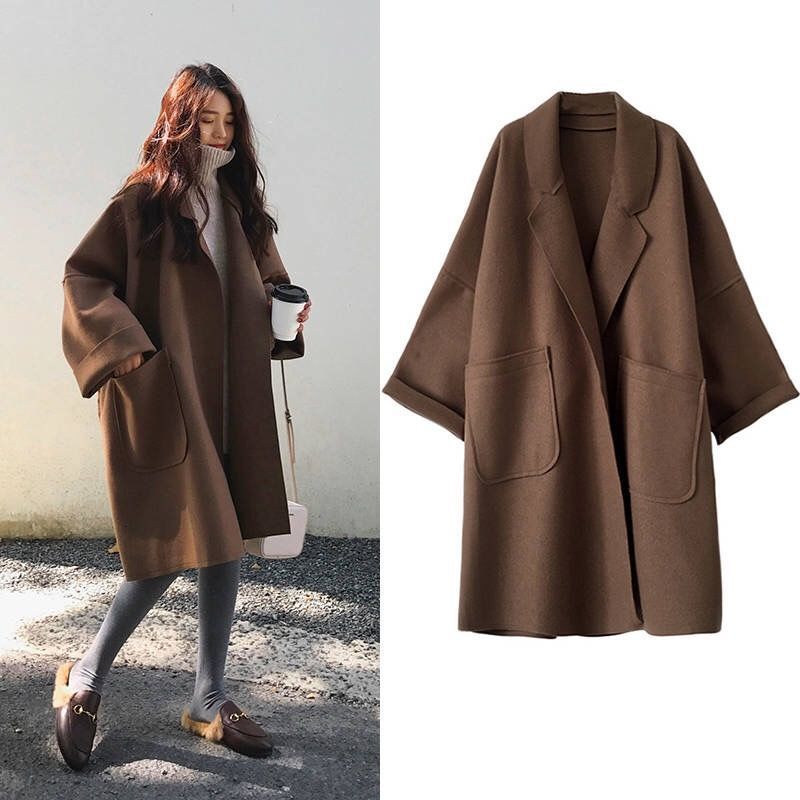 

Women's Suits & Blazers Long wool coat from the fake outerwear Korean ladies cashmere loose jacket winter full Z4KD, 1# shoe box
