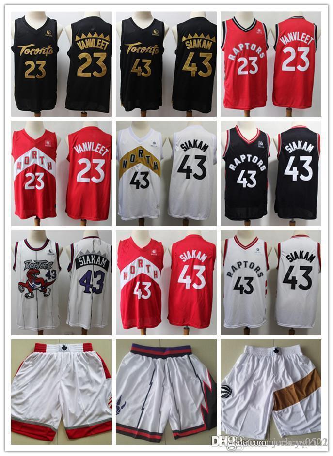 

Mens Toronto Raptors Throwback jerseys Pascal 43 Siakam Fred 23 VanVleet Basketball Jersey Basketball Shorts black white, Black;red