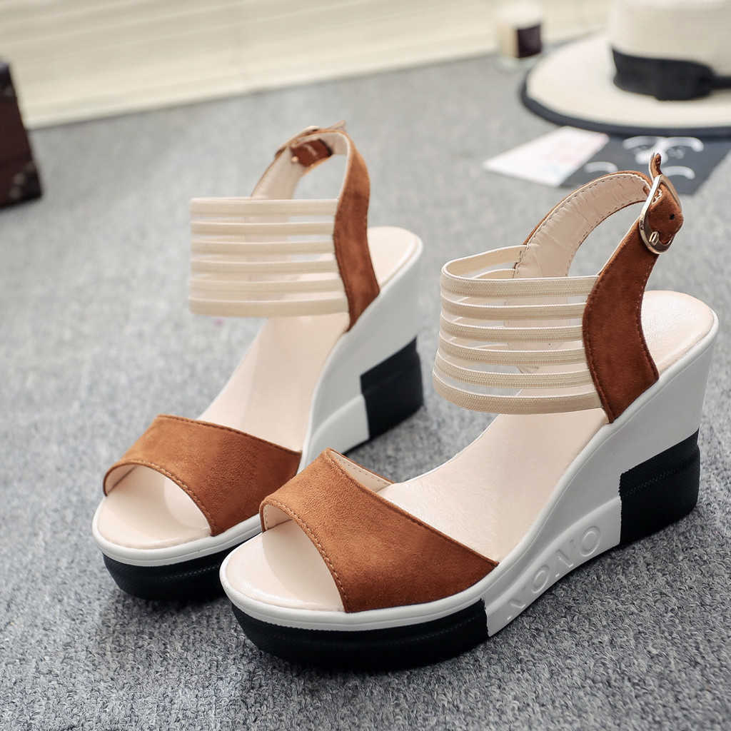 

Classic luxury Designer New Andal Women Fashion Wedge Platform Basic Belt Buckle High Heel Shoes Open Toe Comfortable Sandals 34 TopSelling, Black
