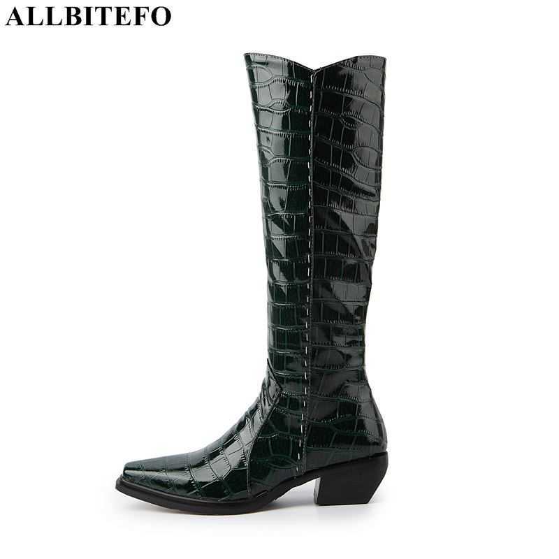 

ALLBITEFO size 33-43 Lizard texture Microfiber women boots fashion casual autumn winter shoes women knee high boots riding boots 210611, Plush inside