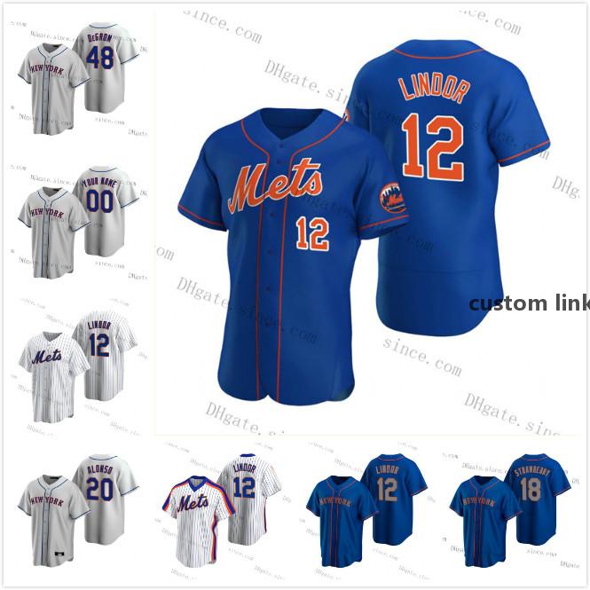 

York 12 Francisco Lindor 31 Mike Piazza Jersey 2021 New Custom Jacob deGrom Pete Alonso Dwight Gooden Keith Hernandez Darryl Strawberry, Blue;black