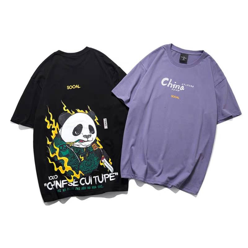 

2021 New Homens Dos Desenhos Animados Chins Impresso Camisas Bonito Panda t Camisa Moda Hip Hop Alta Rua Tees Vero Streetwear Huk9