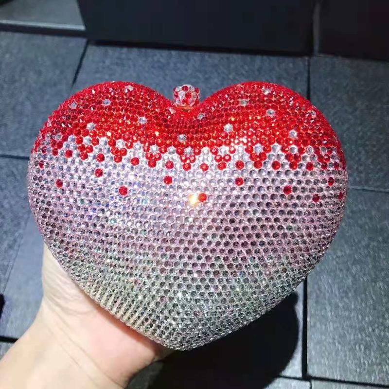 

Evening Bags XIYUAN Red Pink Luxury Clutch Purse Wedding Bridal Bag Crystal Rhinestone Ladies For, Show as picture