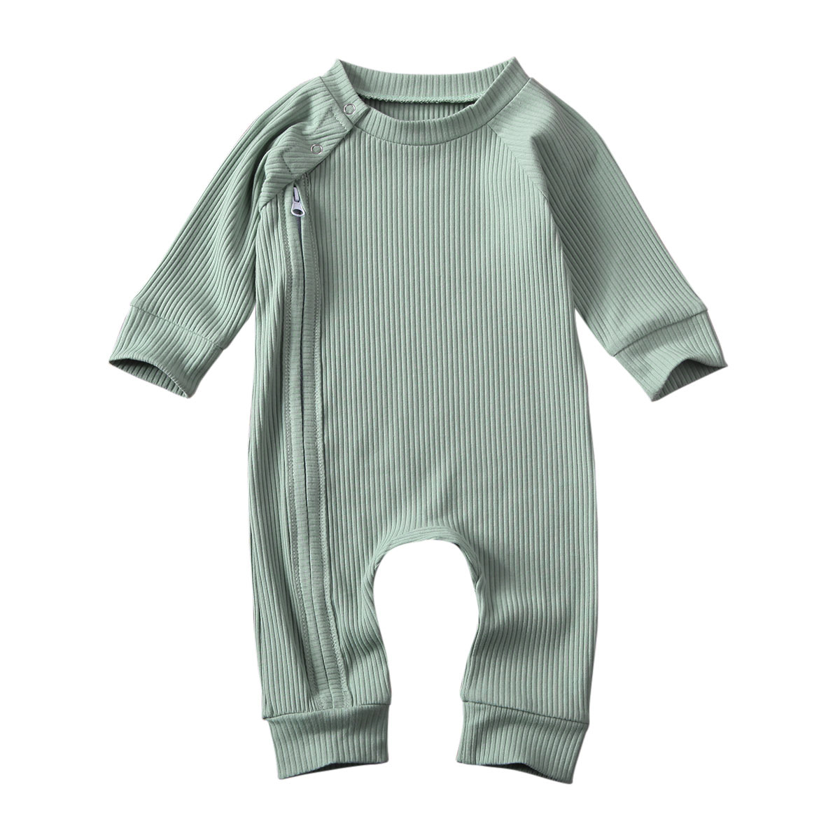 

Infant Boy Solid Jumpsuits Baby Girl Long Sleeve Zipper Buttons Ribbed Jumpsuit Boys Pure Cotton Romper Baby Round Neck Rompers, Gray