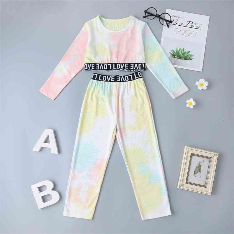 

Winter Children Sets Casual Boys Long Sleeve O Neck T-shirt Pants Letter Rubber Band Tie-dyed Clothes 2T-6T 210629, Multi