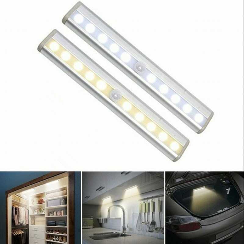 

Night Lights 10 LEDs PIR LED Motion Sensor Light Cupboard Wardrobe Bed Lamp Under Cabinet For Closet Stairs Kitchen Dropship