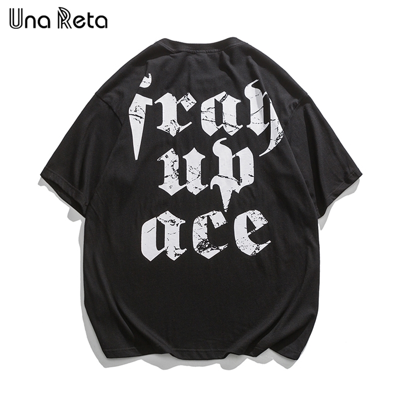 

Una Reta Summer T-shirt Men Casual Short Sleeve Women's Crop top Hip hop Letter print Couple Oversized 210721, Black