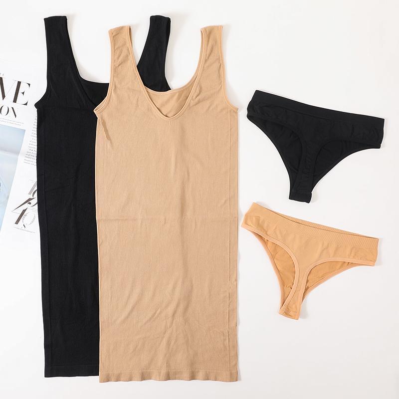 

Camisoles & Tanks Seamless Tops Set Women Underwear Summer Top Panties Girls Backless Lingerie Basic Stretchy Ribbed Tank Suit, Thong -black