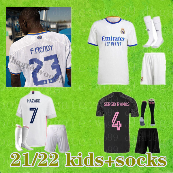 

Goalkeeper Child Madrid soccer jerseys 20 21 SERGIO RAMOS BENZEMA VINICIUS 2021 camiseta football shirt uniforms kids kit jersey