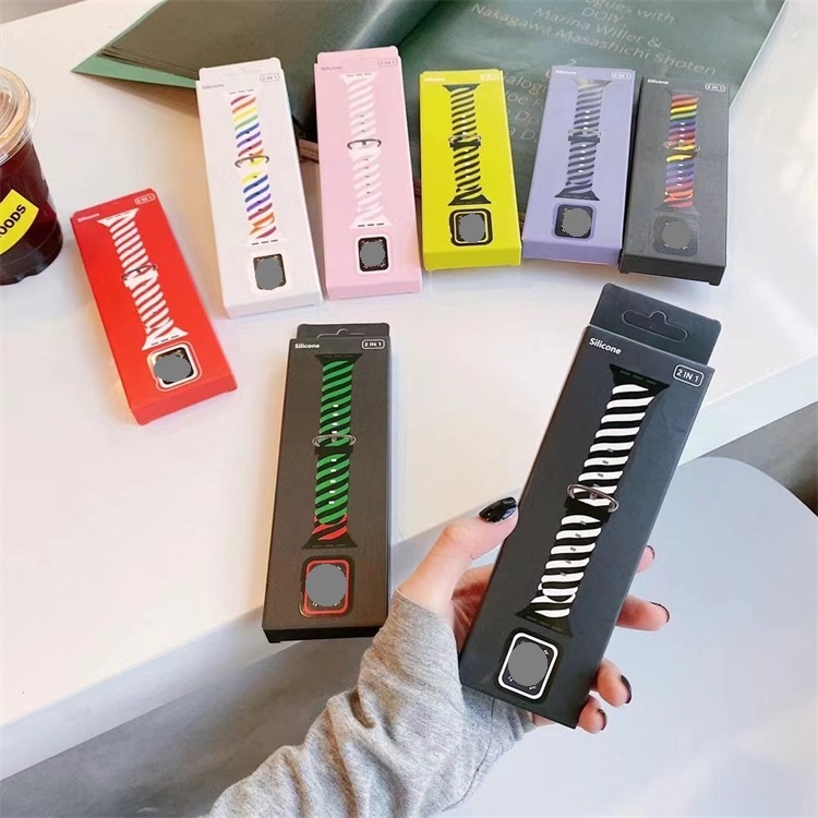 

Colorful smart straps Braided Silicone Strap for Apple Watch Sport Bracelet 38mm 40mm 42mm 44mm foriwatch rainbow Band Series 6 SE 5 4 3 2