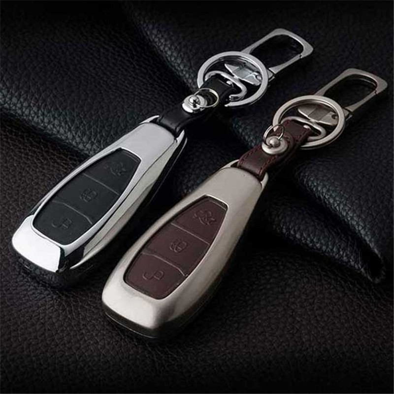 

Zinc Alloy Leather Car Key Case Cover For Ford Mondeo Mk4 Focus 2 3 4 St Kuga Fiesta Fusion Ecosport 2012 2013 2014 2015 Key, Smart of brown