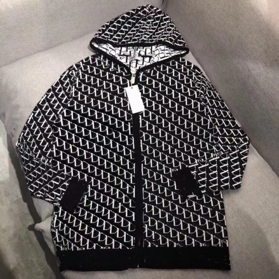 

Designer Women' Hooded Knits Jacket Cardigan Full Letter Printed Zipper Fashion Top, Black