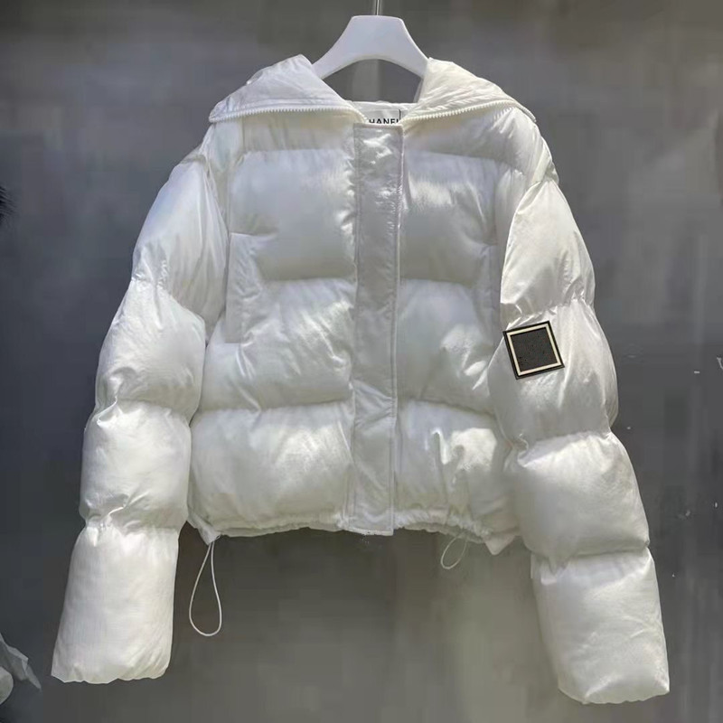 

Women' Down designer brand original label 2022 new hooded fashion warm down cotton-padded jacket sleeve lettered cloth epaulettes pure color gas coat, White