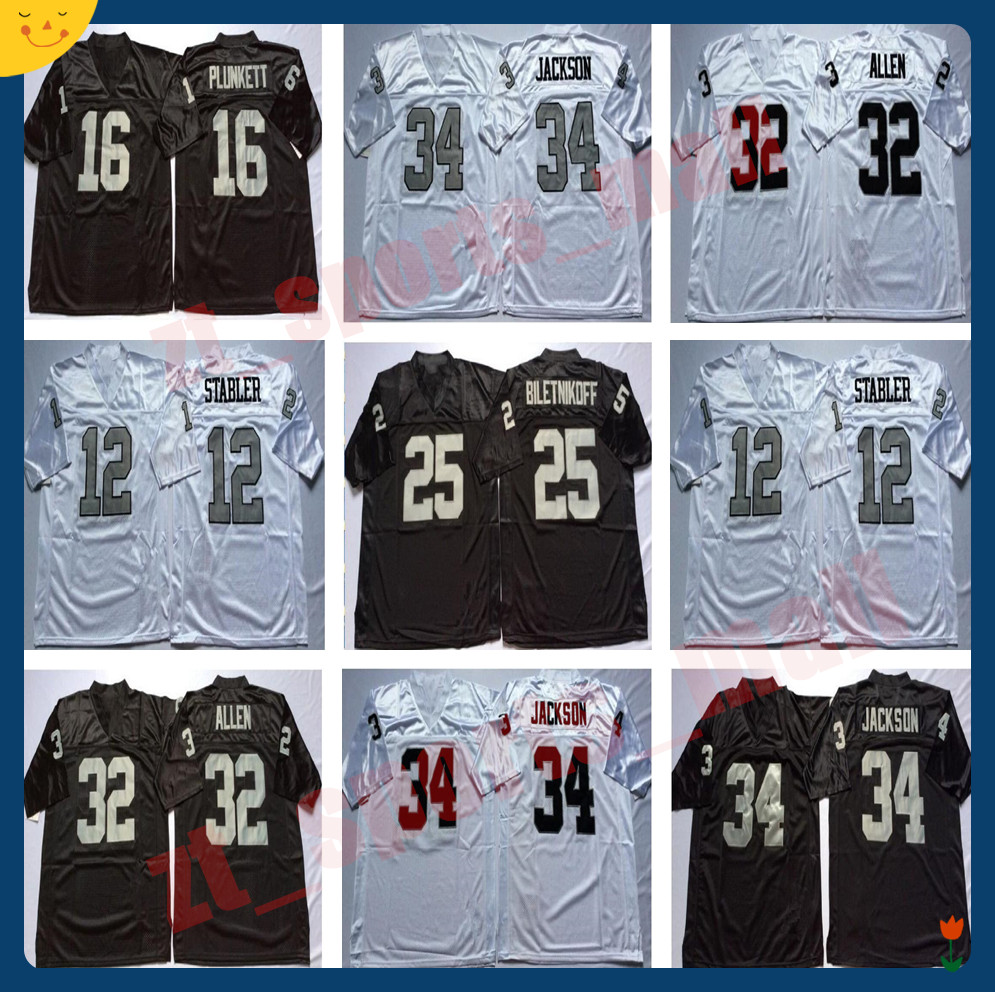 

NCAA Football 12 Ken Stabler Jersey 34 Bo Jackson 16 Jim Plunkett 32 Marcus Allen 25 Fred Biletnikoff Lester Hayes Man Vintage Black White, As shown in illustration