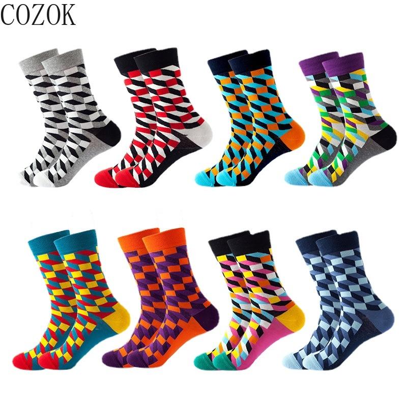 

men's socks cozok funny happy fine paragraph diamond pattern argyle three-dimensional tube geometric combed cotton women, Black
