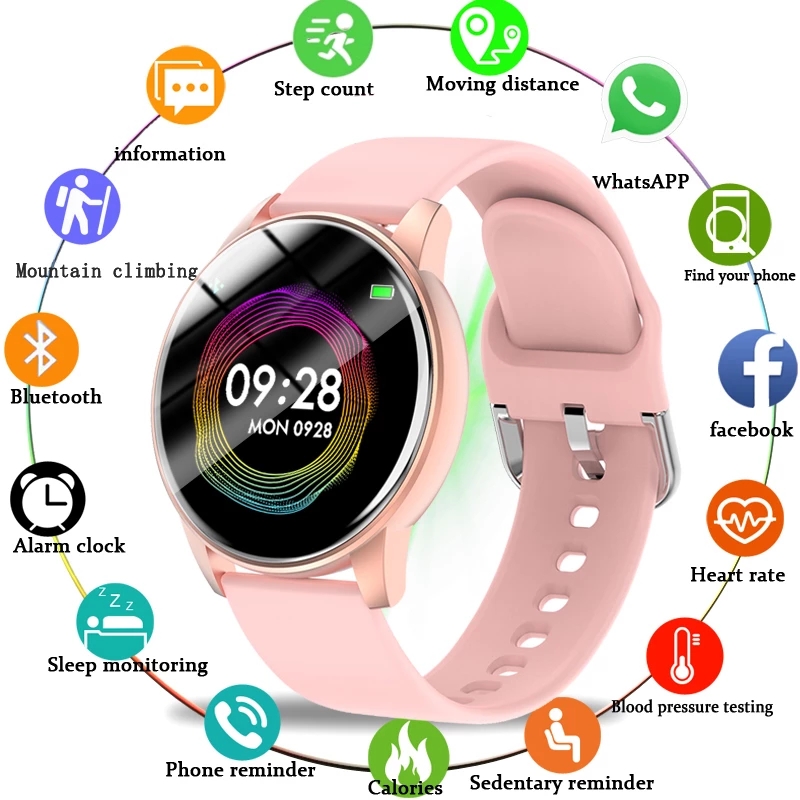 

LIGE New Smart Watch Women Men Smart watch For Android IOS Electronics Smart Clock Fitness Tracker Silicone Strap Smart-watchg, Pink