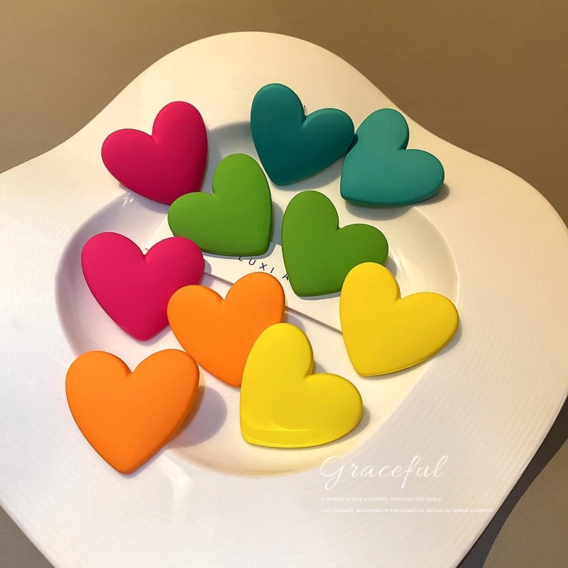 

2021 Chic Candy Color Fashion Casual Heart Stud Earings Trendy Earrings Jewelry