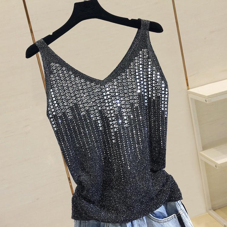 

Women's Tanks & Camis Industrial Drilling Camisole Underwear Summer Loose-Fit Outer Wear Tank Tops Girls Ladies Loose, Black