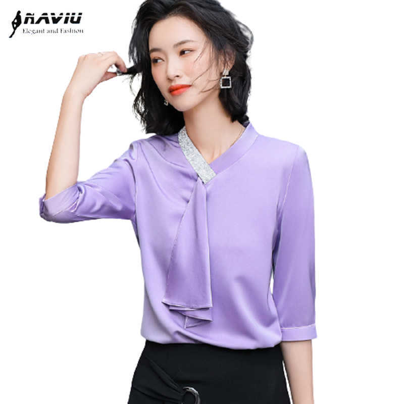 

Chiffon Shirt Female Ruffles Professional Casual Light Purple Temperament Fashion High End Summer Office Ladies Work Tops 210604