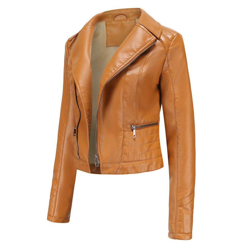

2021 New Pu Faux Leather Jacket Women'S Classic Motorcycle Spring And Autumn Basic Models Plus Size, Black