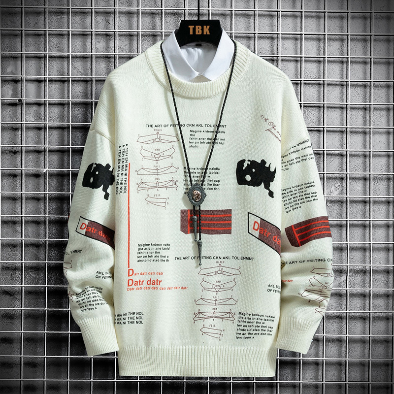 

2021 New Hip hop sweater streetwear van gogh embroidered retro-vintage mesh crochet vintage autumn wool men's sweaters JZBO, Dark grey
