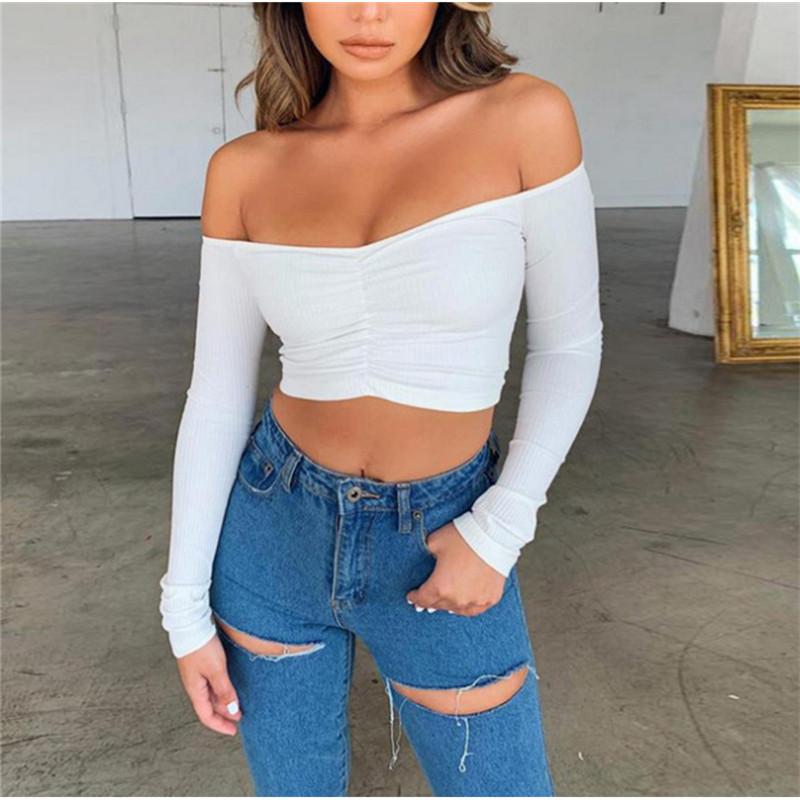 

Women' T-Shirt Fashion Women Casual Off Shoulder Crop Top Bandage Slim Tank V Neck Ladies Tunique Femme Elegant Dames Party Club Tee Street, Black
