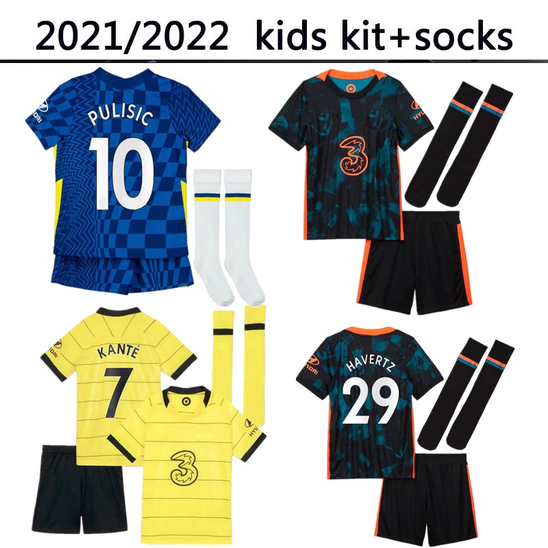 

21 22 soccer jersey home away kids kit and socks HAVERTZ ZIYECH football home shirt 2021 2022 ABRAHAM MOUNT PULISIC camiseta de fútbol KANTE CHILWELL maillot foot