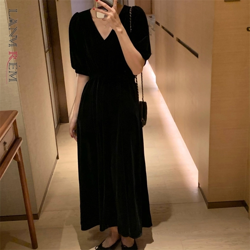 

Black Long Dresses Slim V Neck Short Sleeve Women Spring Summer Casual Female Lady Streetwear Fashion Dress 2D1277 210526