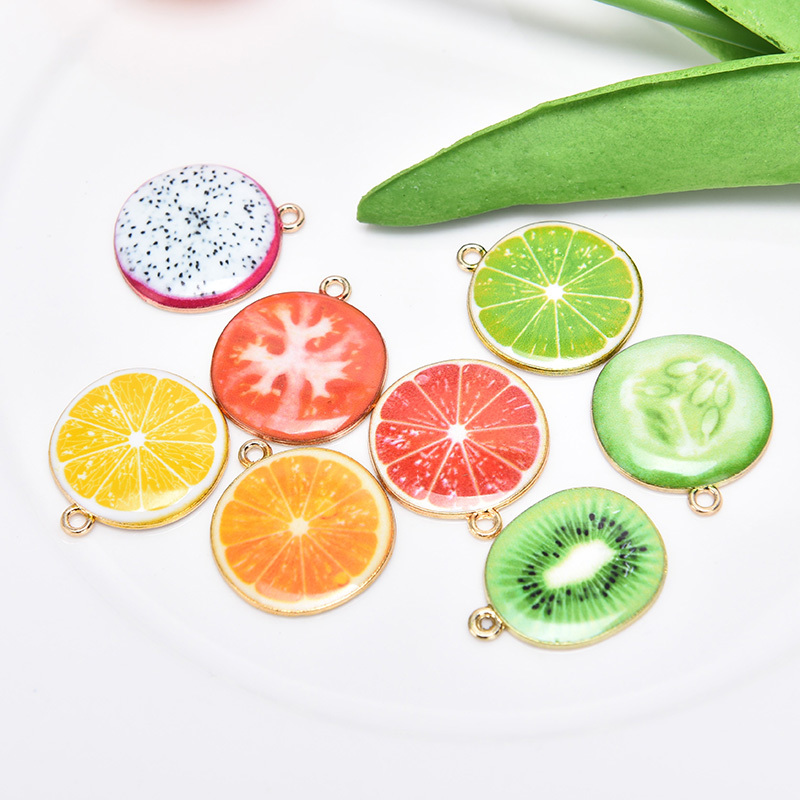 

10PCS Apple Tomato Lemon Dragon Fruit Kiwi Pendants Enamel Oil Drop Charms Jewelry Making Decor Accessory