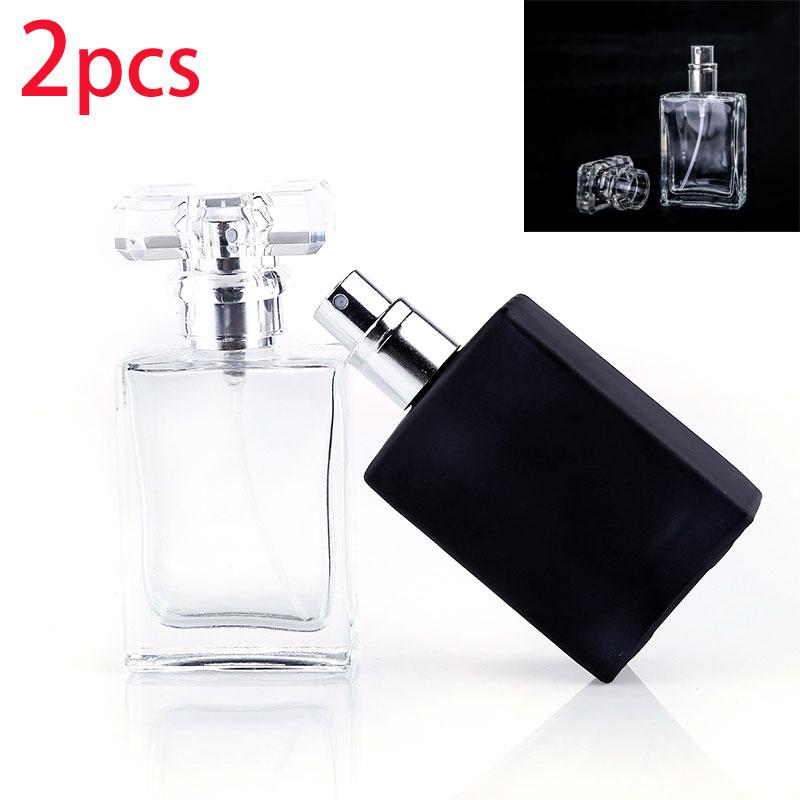

2pcs 30ML Glass Perfume Square Bottle Empty Atomizer Perfume Spray Bottle Crystal Clear Black Color