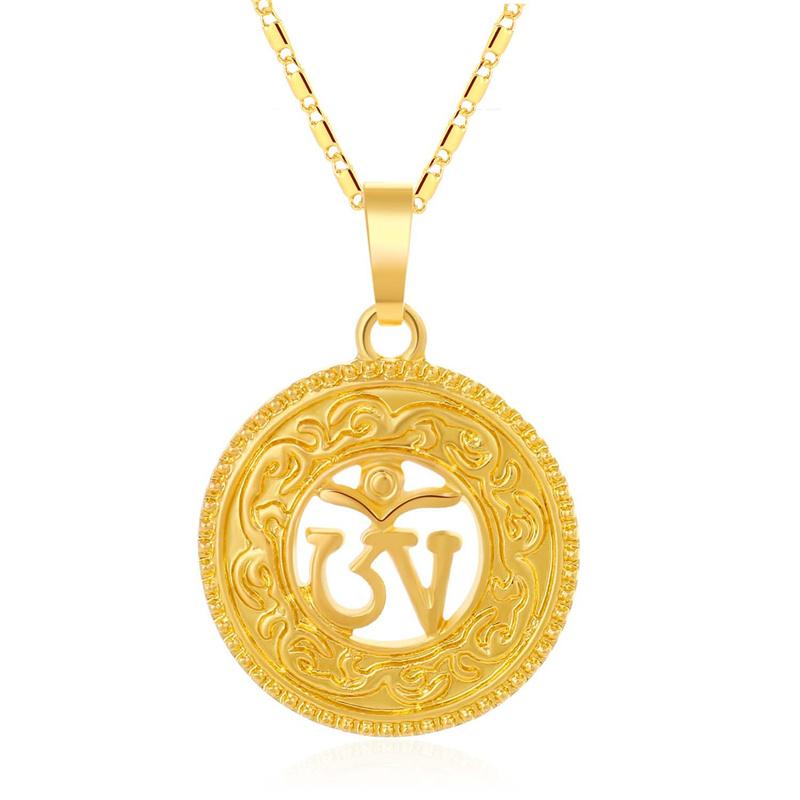 

Chains Hip Hop Round Yoga Pendant With Bamboo Chain Gold Color OHM Hindu Buddhist AUM OM Necklaces India Jewelry Gift