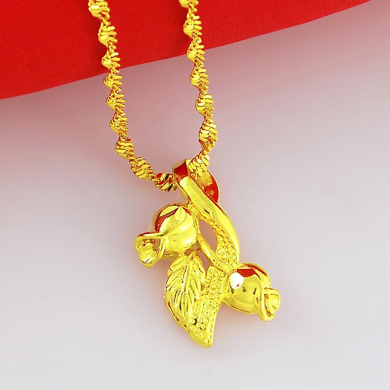 

Pendant Necklaces Womens Necklace Water Wave Chain Luxury 24K Gold Plating For Women 46CM Long Love
