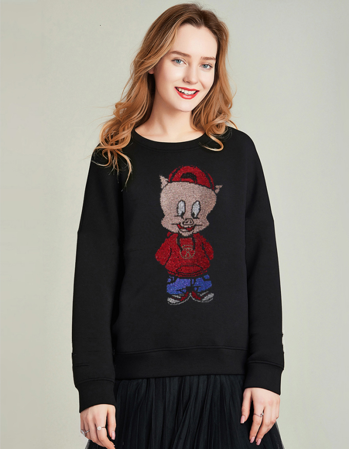 

2021 New Female Hoodie Strass Design Sweatpants Glue Girls Hoody Women 4ltd, As shown in the figure