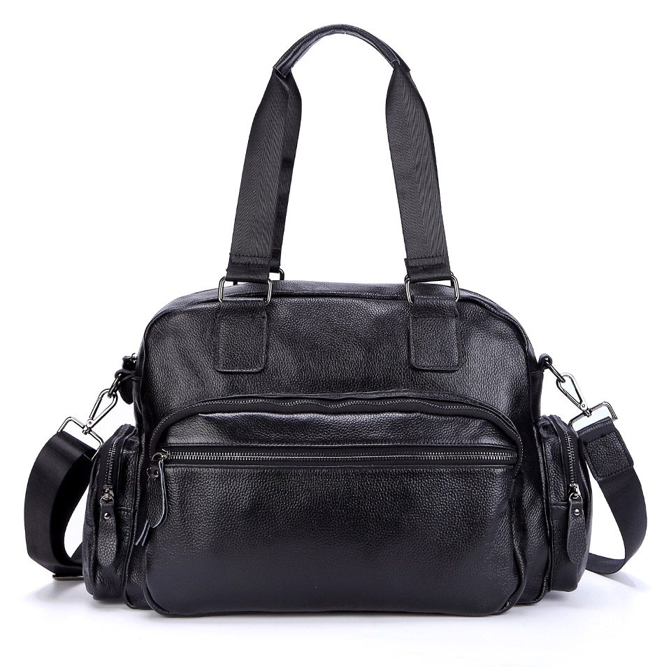 

Large Genuine Leather Travel Cowhide Office Busienss Messenger Handbags, Black