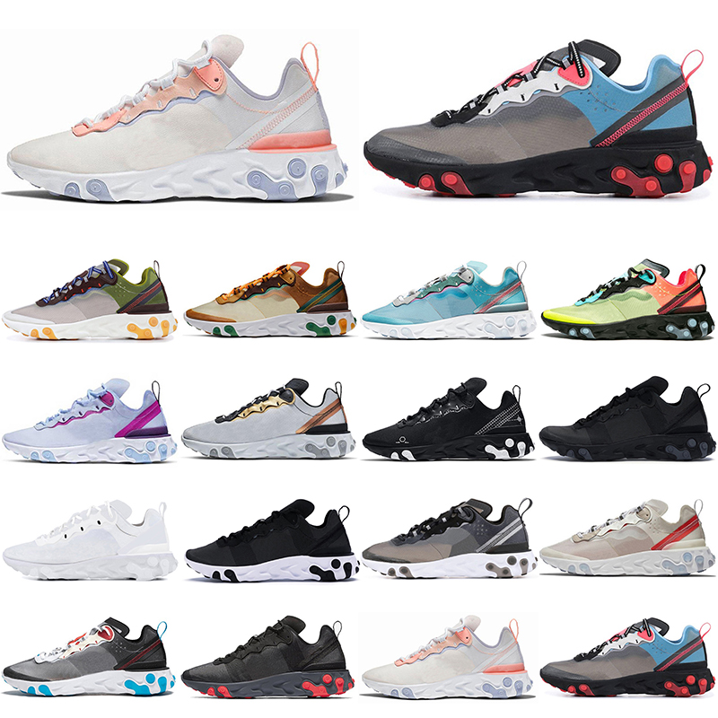 

new classic original element 55 87 react running shoes Triple Black white Anthracite Sail Dark Grey Solar Red pale pink Moss Orange Tint Volt Racer purple cool, 55 pale pink
