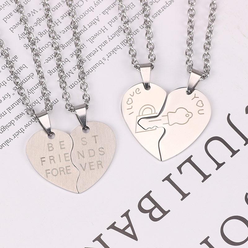 

Pendant Necklaces 2 Piece Set Couple Necklace Friend Stainless Steel Men's Ladies Fashion Jewelry Gifts Drop
