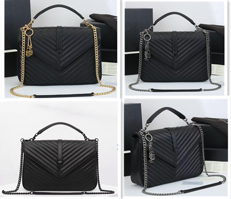 

Handbags Women Luxurys Designers bags real leather bag with letters lady chains messenger bagss Wholesale shoulder handbag, Black and gold chain