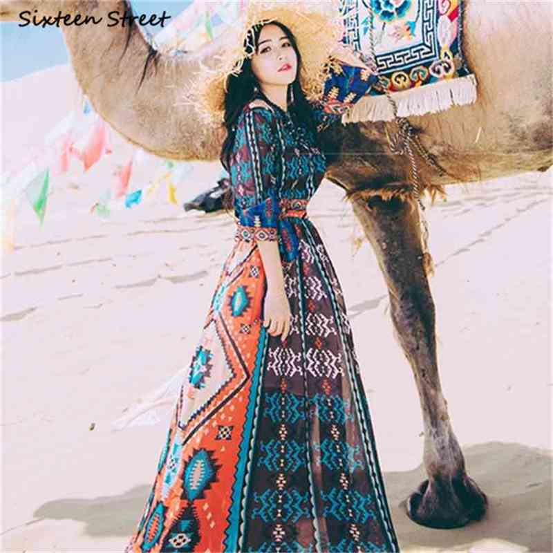 

Boho Gypsy Chiffon Dress for Woman Desert Beach Maxi es Clothing Vintage Green Blue Loose Evening Party 210603, Clear