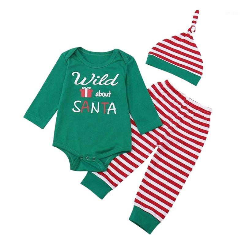 

Clothing Sets Born Unisex Baby Christmas Santa Letter Print Long Sleeve Romper+Striped Pant+Hat Clothes Outfits Green + Red White