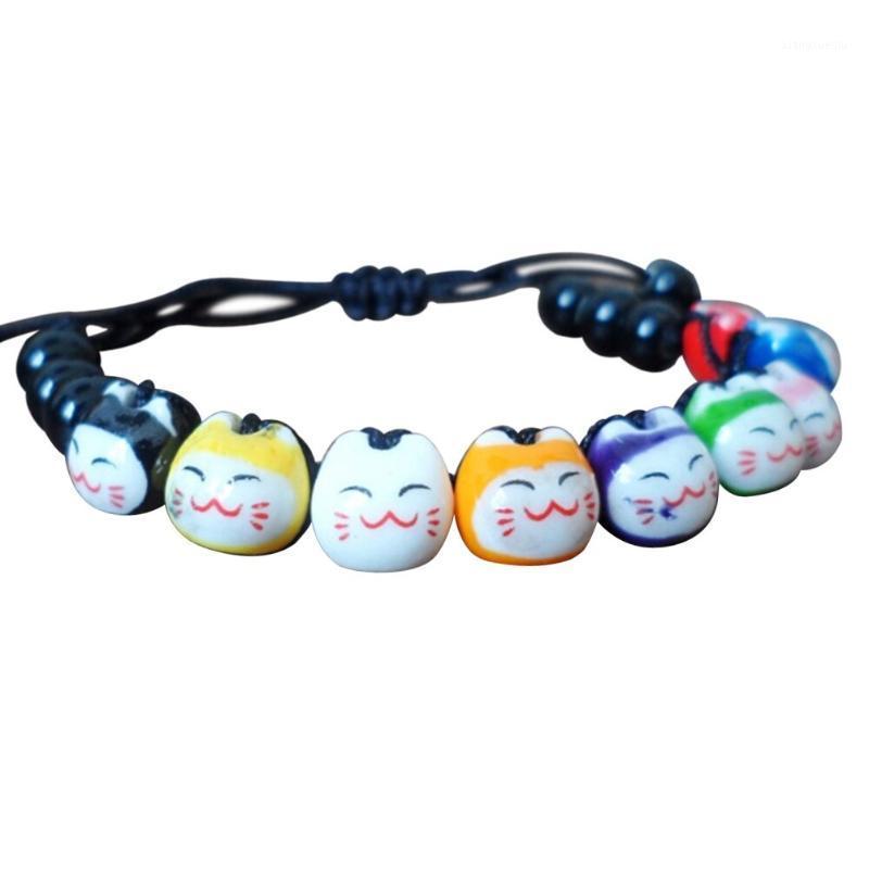 

Cat Lovely Ceramic Lucky Maneki Neko Fortune Bracelet Valentine's Day Japanese Bangle Charm Beaded, Strands, Black