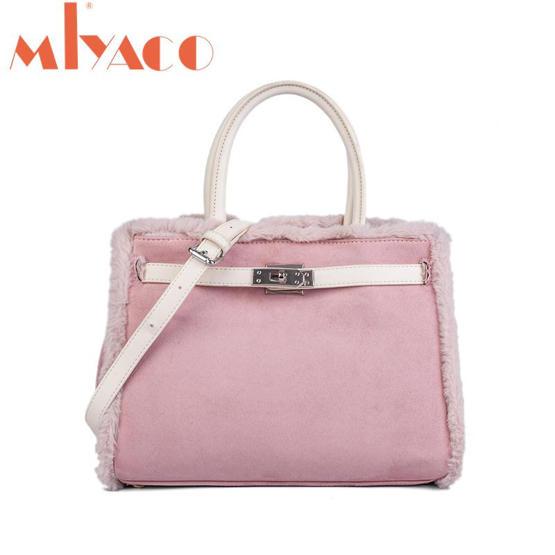 

Miyaco Brand Design Fashion Womens Crossbody Bags Vintage Lamb Wool Mixed Colors Handbag Soft Hasp High Capacity Shoulder Bag, Pink