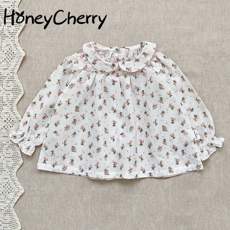 

autumn cotton embroidered shirt floral baby girl shirt long sleeve doll shirt fall clothes for toddler girls 210701, Beige