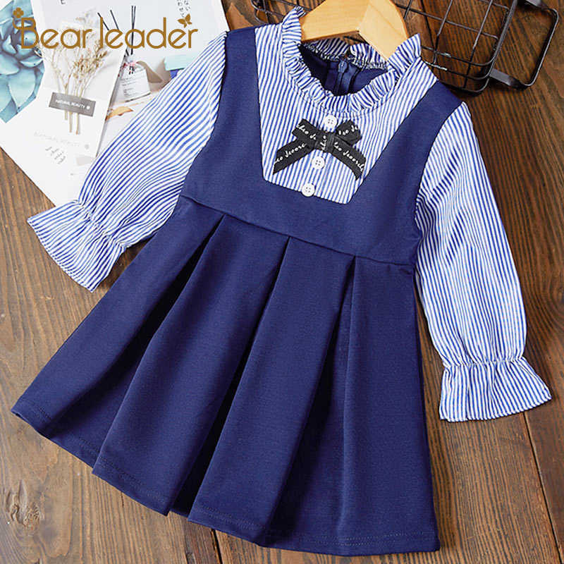 

Bear Leader Casual Girls Dresses Long Sleeves Baby Girl Dress Striped Princess Dress Fashion Bow Girl Kids Clothes Vestidos 210708, Blue az1808