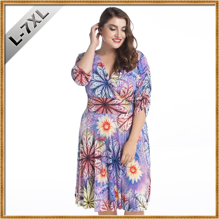 

Casual Dresses Womens Spring Knee-length Dress 3/4 Sleeve Print Elegant Bohemian Beach Party Plus Size 5XL 6XL 7XL, As show