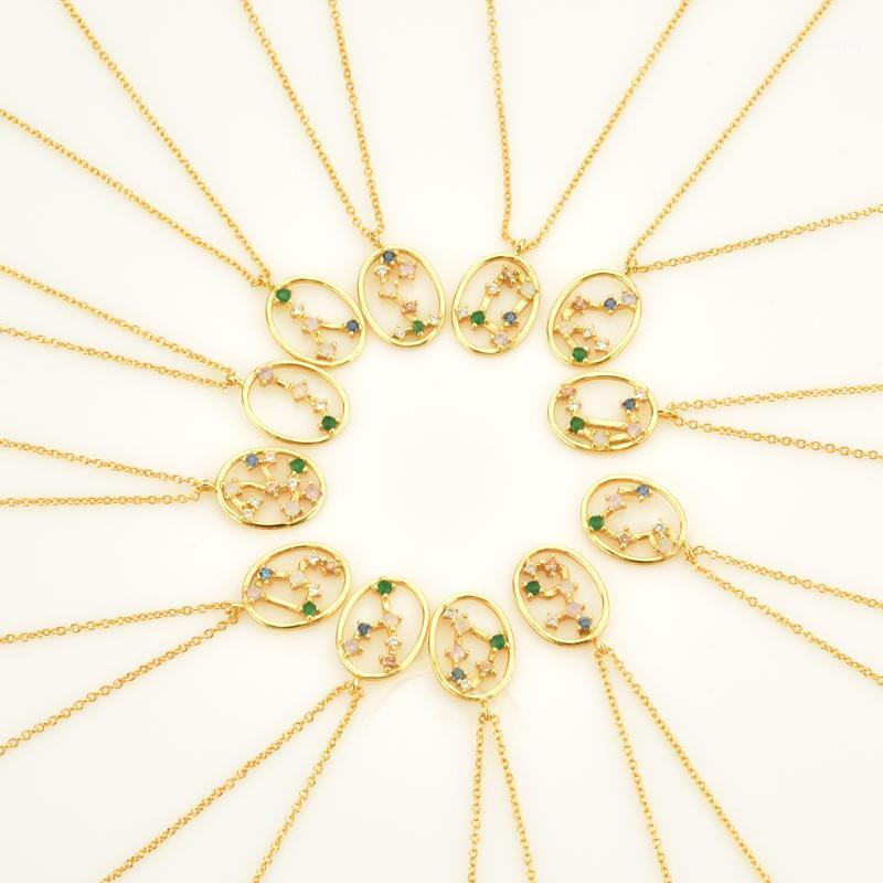 

Chains 925 Sterling Silver Spring Rainbow CZ Zodiacs Pendant Necklace 2021 Wedding Jewelry Fine Rock Punk Ovals Crystal