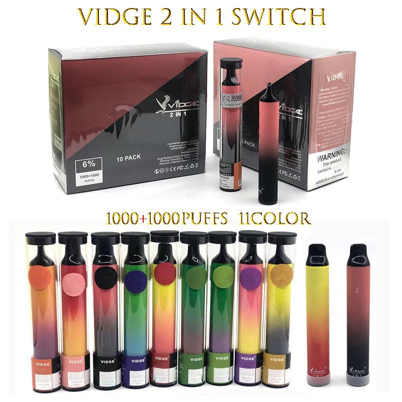 

Vidge 2 in 1 Switch Original Disposable Vapes 2000 Puffs E Cigarette Kit Device 950mAh 3+3ml Two Vaping Experience 2in1 11 Colors Vaporizer
