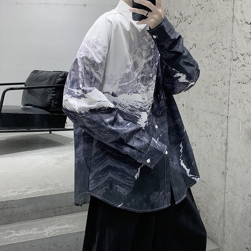 

2021 New Men's Fashion Printed Long Sleeve Military Style White Cotton Hawaiian Shirt Clothing Social Camisa Masculina Streetwear Shirts Dvh, Color